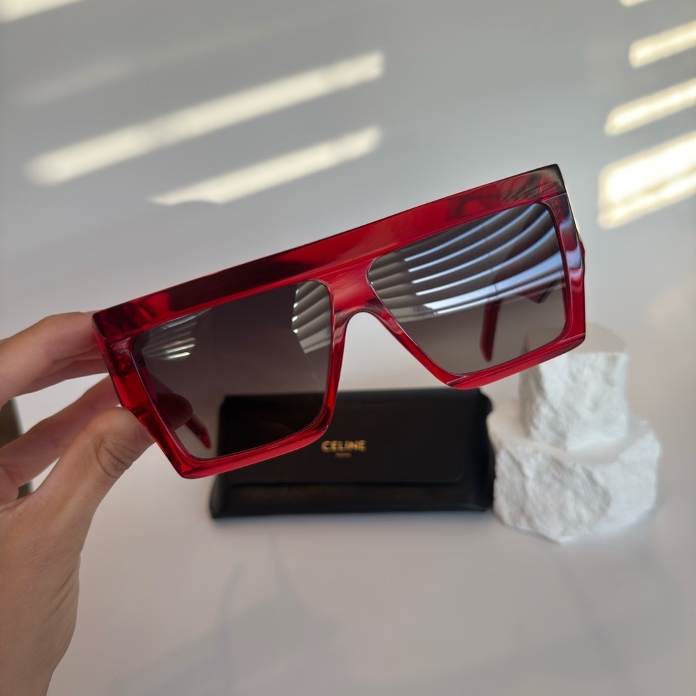 Like new Celine red 61mm exaggerated sunglasses with case